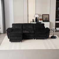 Modern Deep 3 Seat Sofa Couch With Ottoman, Polyester Sofa Sleeper Comfy Upholstered Furniture For Living Room, Apartment, Studio, Office,Dark Black Black Polyester 3 Seat