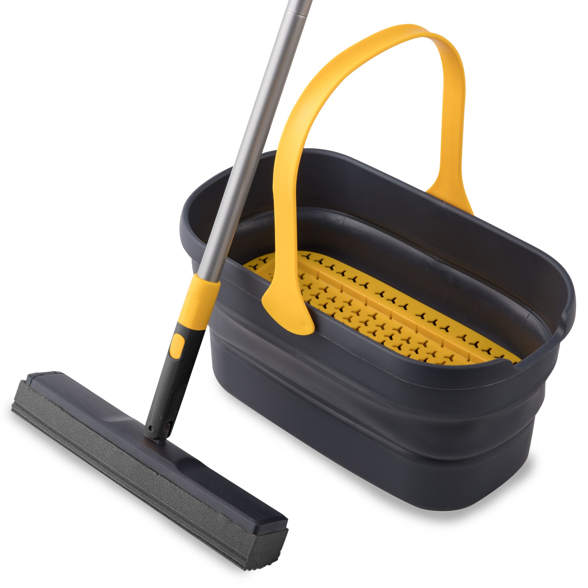 Collapsible Plastic Bucket Mop Bucket And Sponge Mop Kit Home Commercial Tile Floor Bathroom Garage Cleaning Grey Iron Plastic