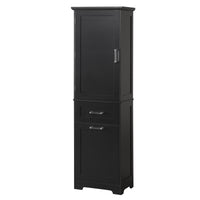 Tall Bathroom Storage Cabinet, Freestanding Storage Cabinet With Two Different Size Drawers And Adjustable Shelf, Mdf Board With Painted Finish, Black Black Mdf