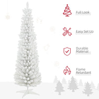 Homcom 6' Snow Flocked Artificial Pencil Christmas Tree, Slim Xmas Tree With Realistic Branches And Plastic Base Stand For Indoor Decoration, White White Plastic