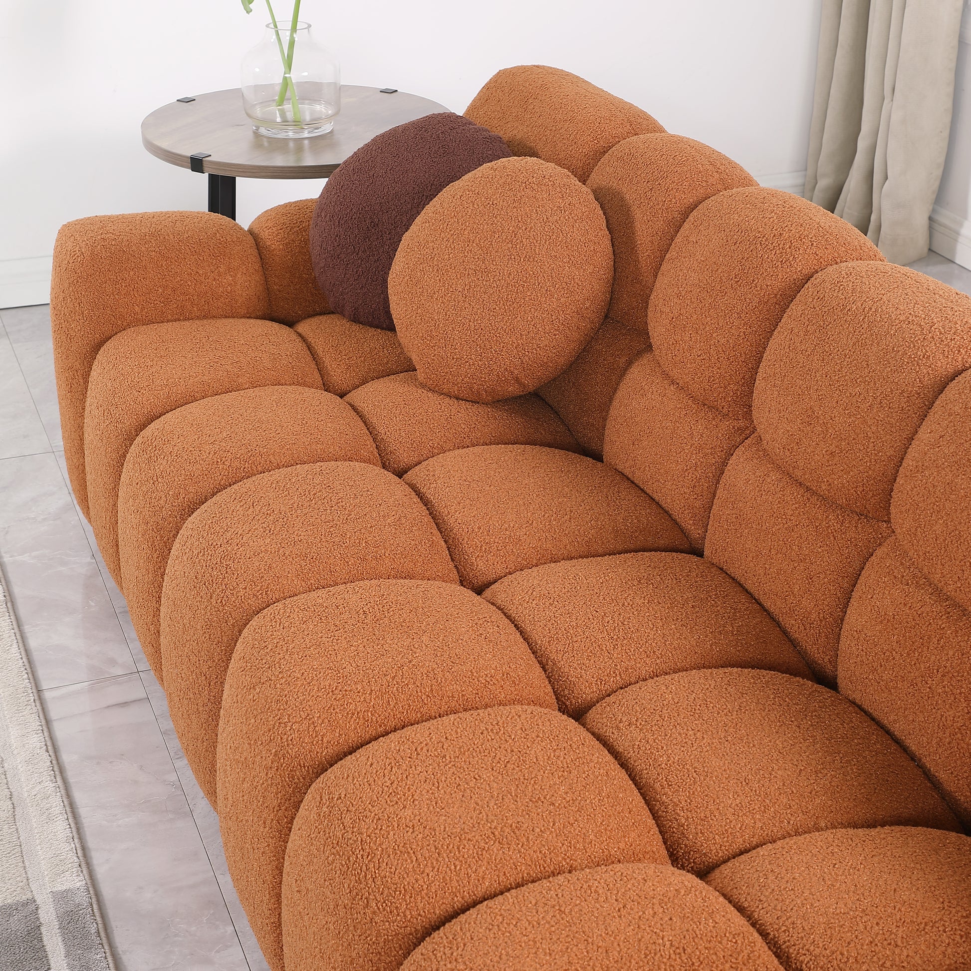 87.4 Length ,35.83" Deepth ,Human Body Structure For Usa People, Marshmallow Sofa,Boucle Sofa ,3 Seater, Light Brownboucle Light Brown Light Brown Wood Primary Living Space Medium Soft Split Back