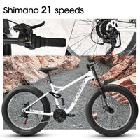 A26309 26 Inch Mountain Bike,Full Suspension 21 Speeds Drivetrain With Disc Brake Mtb Bicycle, 26*4" Fat Tire Bike For Men Or Women. White Multi Steel