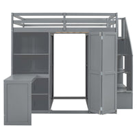 Full Size Bunk Bed With Wardrobe,Desk And Shelves,Grey Grey Mdf Lvl