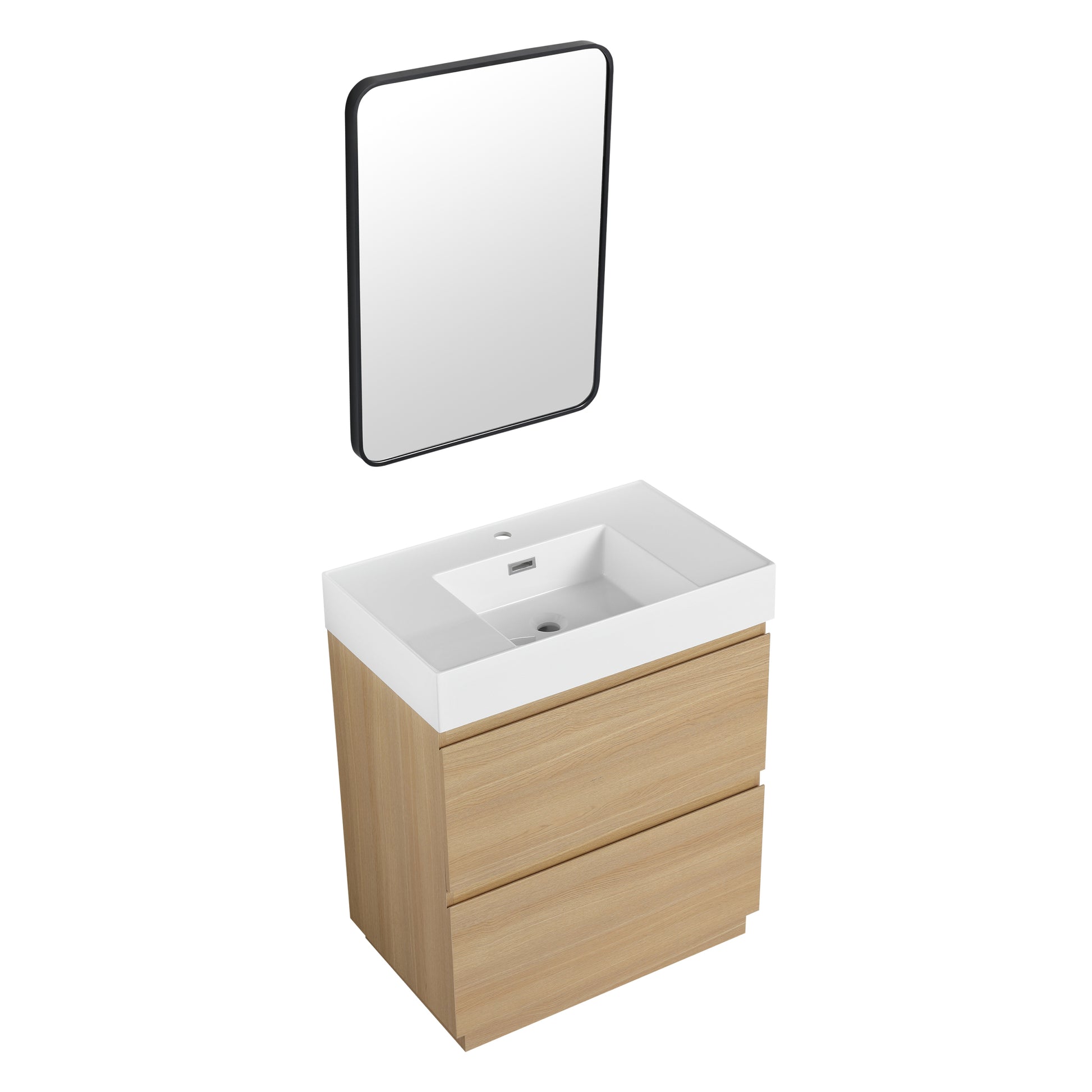 30" Bathroom Vanities With Single Sink Combo, Modern Undermount Bathroom Sink Cabinet With Double Drawer, Freestanding Bathroom Sink Cabinet,Engineering Wood,Oak Oak American Design Engineered Wood