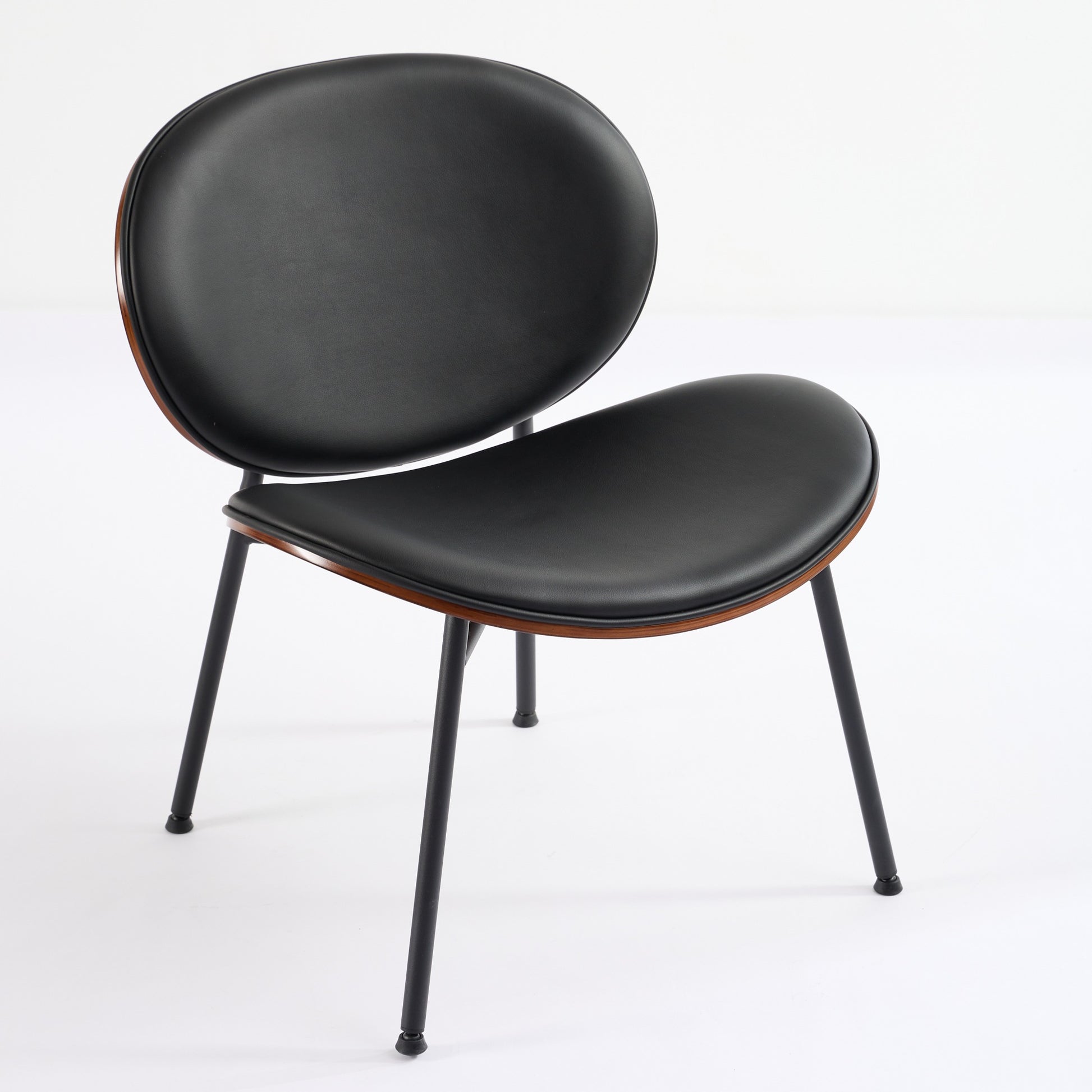 Mid Century Modern Shell Chair Single Side Chair Tripod Black Leather Lounge Chair In Walnut Finish Comfortable Backrest,Black Color,Sw1871Bk Black Primary Living Space American Design Foam Pu