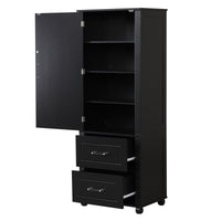 Tall Bathroom Storage Cabinet, Freestanding Storage Cabinet With Two Drawers And Adjustable Shelf, Mdf Board With Painted Finish, Black Black Mdf