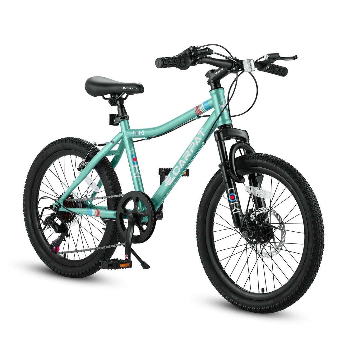 S20101 Ecarpat 20 Inch Kids Bike, Boys Girls Mountain Bike Ages 8 12, 7 Speed Teenager Children Kids' Bicycles, Front Suspension Disc U Brake, 14 Inch Height Steel Frame Green Polyurethane Foam Carbon Steel