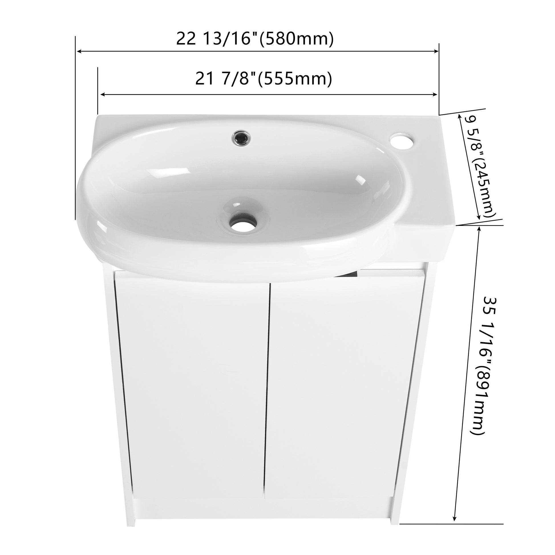 23" Freestanding Bathroom Vanity With Sink, Soft Close Doors Glossy White Bathroom Modern Plywood