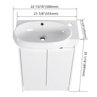 23" Freestanding Bathroom Vanity With Sink, Soft Close Doors Glossy White Bathroom Modern Plywood