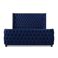 Brooklyn King Tufted Panel Bed Headboard And Footboard Set, Navy Blue Velvet Box Spring Required King Navy Blue Wood Foam Velvet Velvet