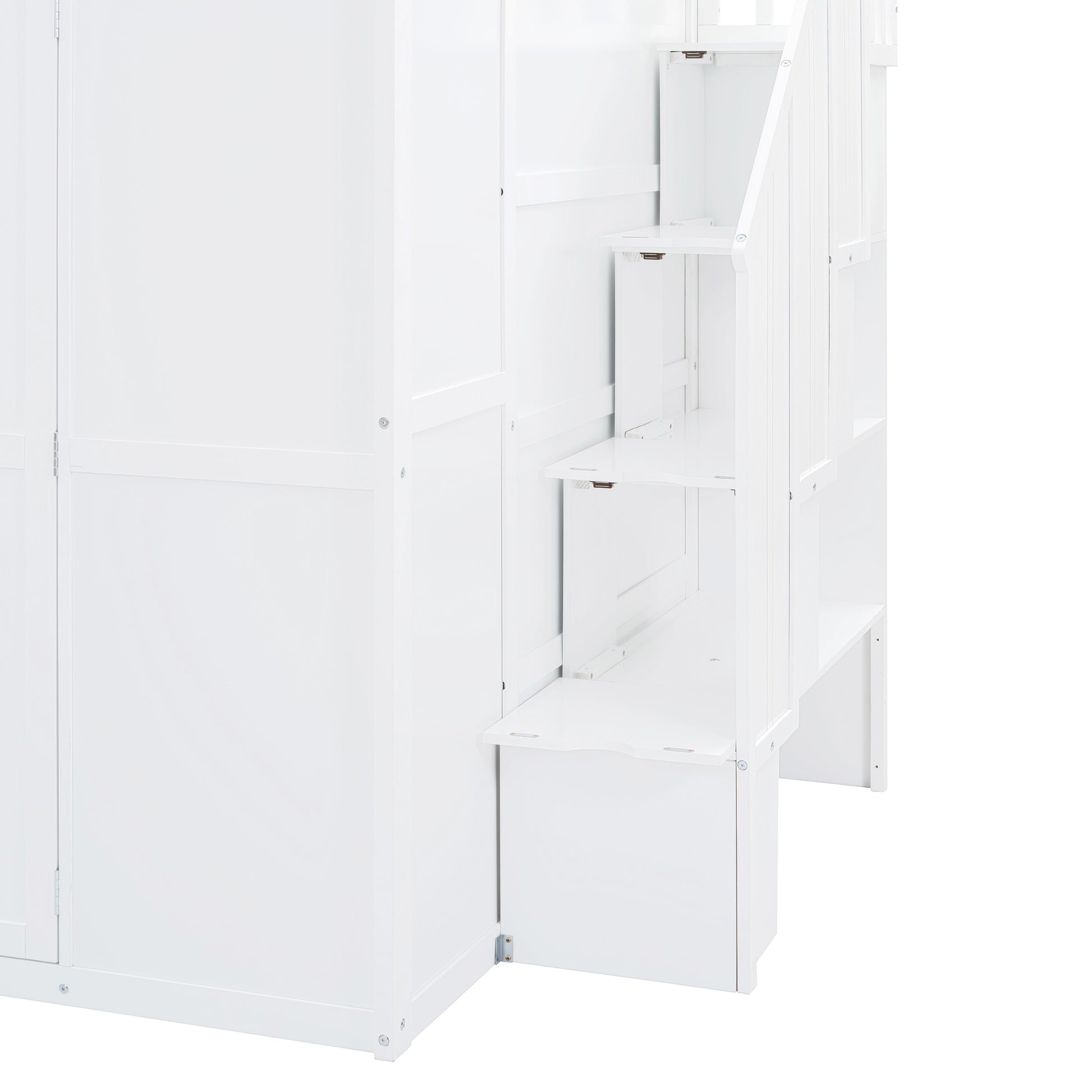 Full Size Bunk Bed With Wardrobe,Desk And Shelves,White White Mdf Lvl