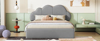 Queen Size Upholstered Platform Bed With Cloud Shaped Headboard, Gray Queen Gray Velvet