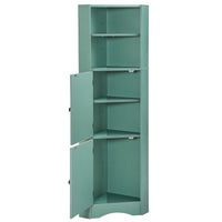 Tall Bathroom Corner Cabinet, Freestanding Storage Cabinet With Doors And Adjustable Shelves, Mdf Board, Green Green Mdf