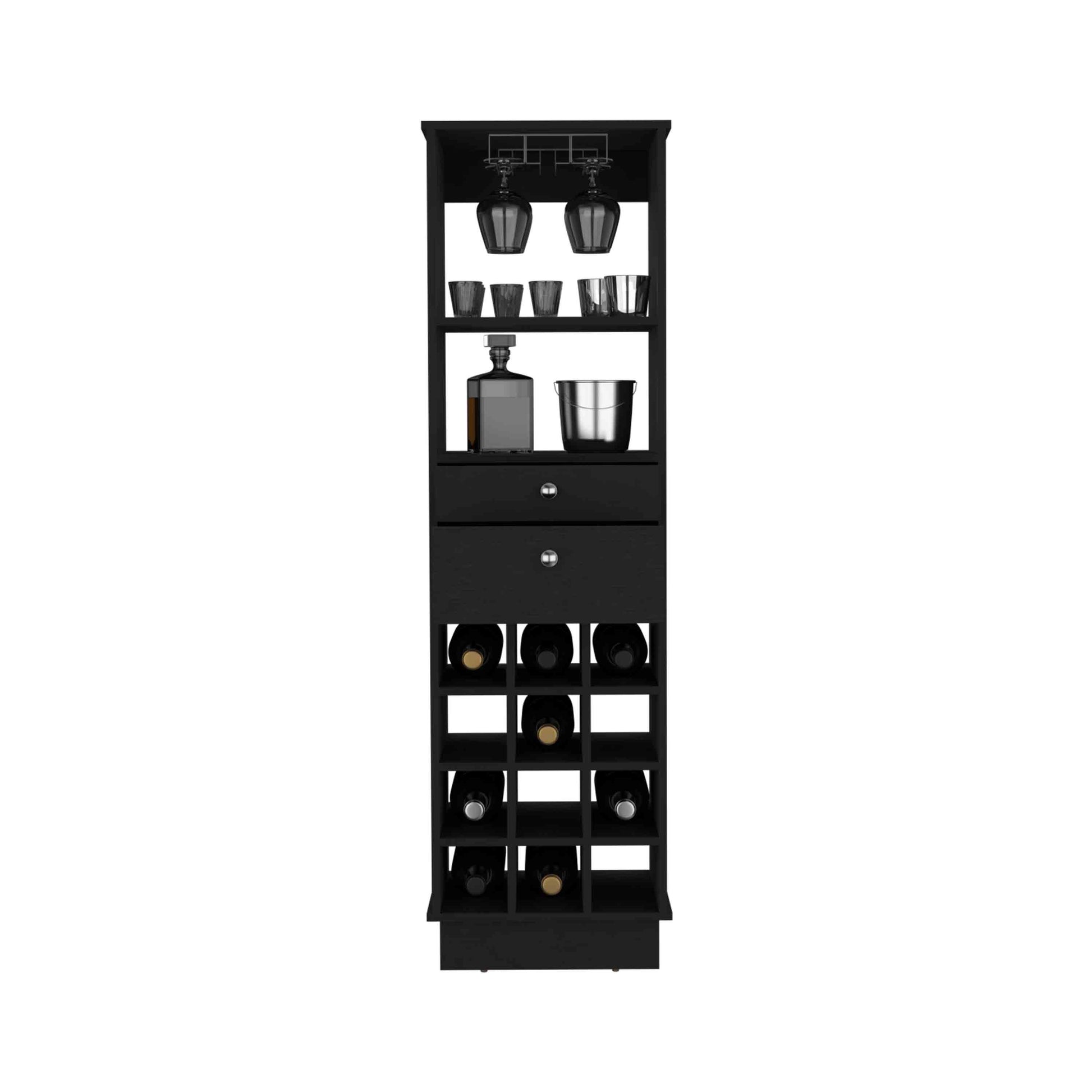 Classic Bar Cabinet, Two Drawers, Twelve Built In Wine Rack Black Black Dining Room Modern Particle Board Particle Board