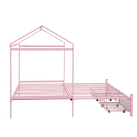 Twin Xl To King Metal Twin Size House Platform Bed With 2 Drawers, Pink Box Spring Not Required Twin Xl Pink Metal Bed Frame Metal