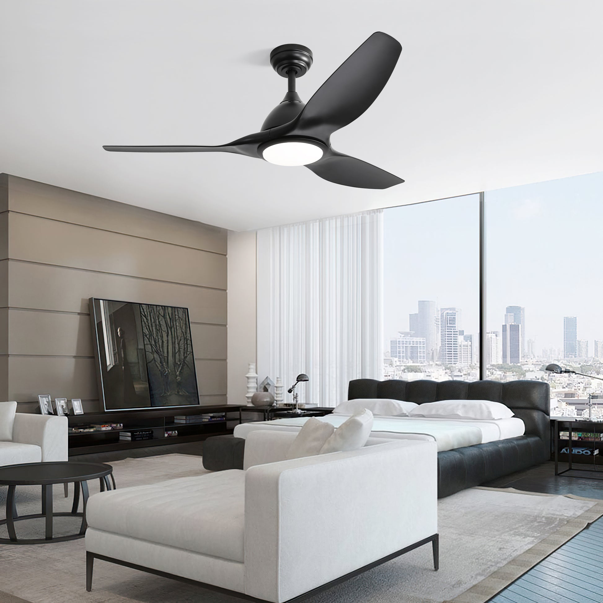 52 Inch Modern With 22W Led Light, 3 Abs Fan Blades Dc Motor Black For Bedroom Living Room Black Abs