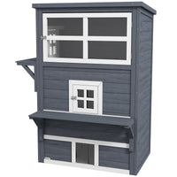 Pawhut 3 Story Cat House Feral Cat Shelter, Outdoor Kitten Condo With Raised Floor, Asphalt Roof, Escape Doors, Jumping Platforms, Dark Gray Dark Gray Wood