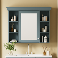 35'' X 28'' Blue Wall Mounted Bathroom Storage Cabinet With Mirror Door, Modern Bathroom Wall Cabinet With Mirror, Medicine Cabinet With 6 Open Shelves Blue 5 Adjustable Shelves Bathroom Wall Mounted Mdf Painted