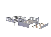 Full Over Full Rubber Wood Bunk Bed With Trundle, Ladder And Guardrails, Convertible To 2 Full Size Beds, With Twin Size Trundle ,Grey Full Grey Bedroom American Design Bed Frame Rubber Wood