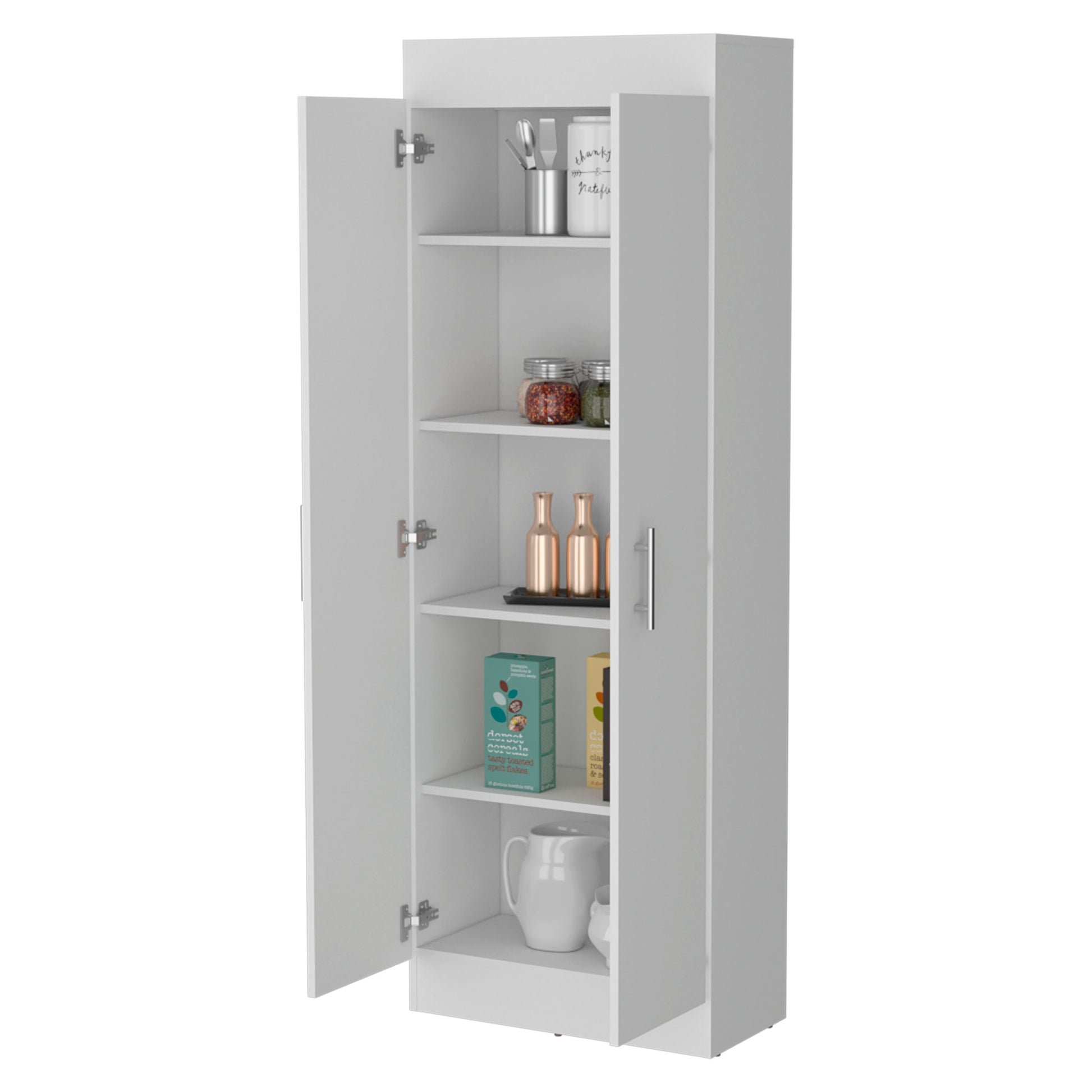 Dawson Pantry Cabinet With Sleek 5 Shelf Storage White White Kitchen Contemporary Pine Particle Board Engineered Wood