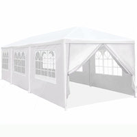 10X30' Outdoor Garden Gazebo Wedding Party Tent Canopy Marquee With 8 Removable Sidewalls White Metal