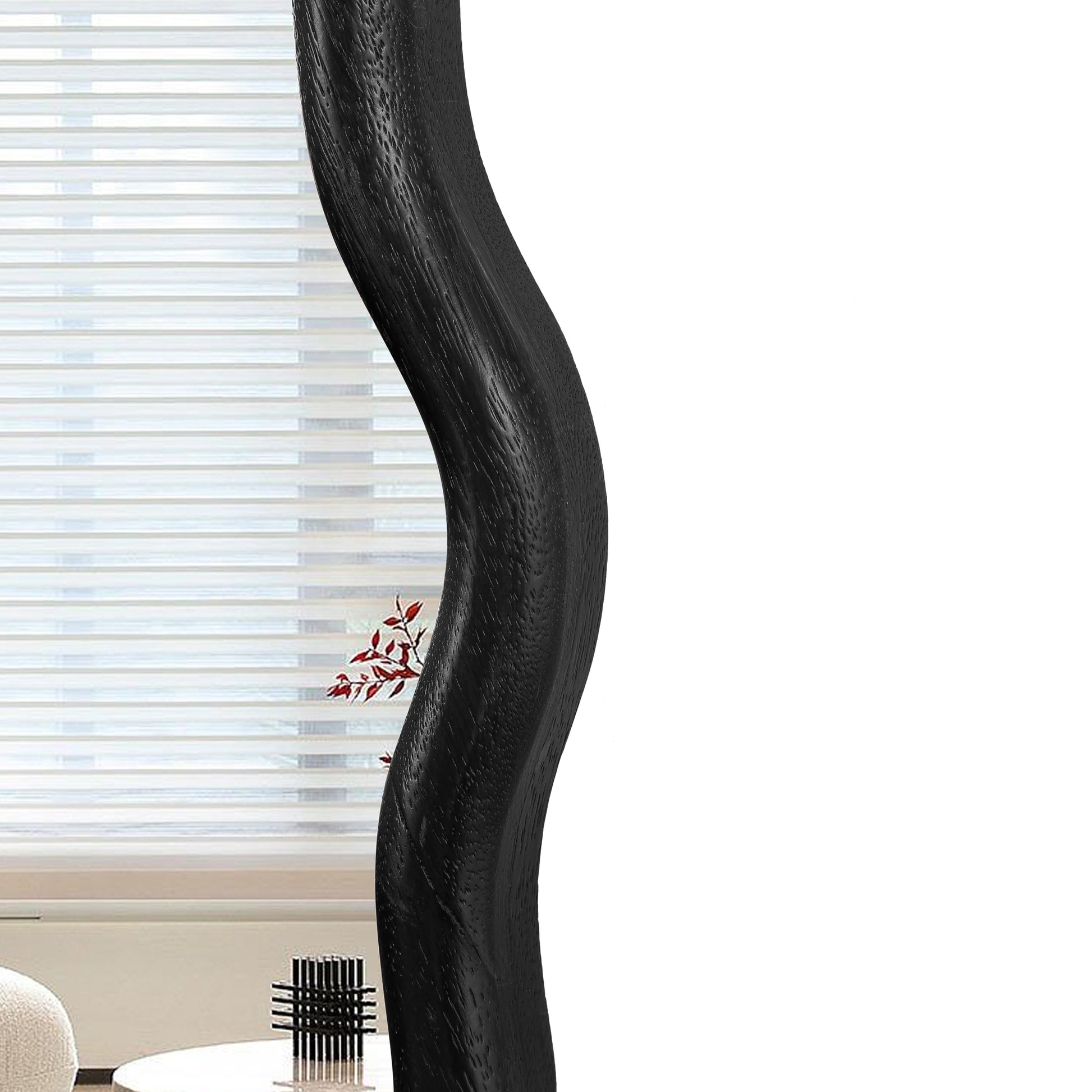 Solid Wood Wavy Mirror Black Vanity Mirror Wall Decor 36" X 36" Modern Mirror Wall Decor For Bathroom, Bedroom, Living Room, Dining Room, Cloakroom, Entryway Oval Or Circle Framed Black Living Room Large 33In 40In Glass Solid Wood