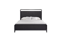 Queen Open Panel Bed Black Solid Wood Mdf