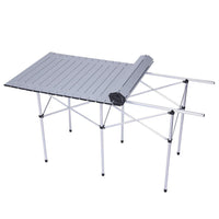 Portable Folding Lightweight Aluminum Camping Picnic Table For 4 6, Compact Roll Top Table With Carry Bag Silver Aluminum