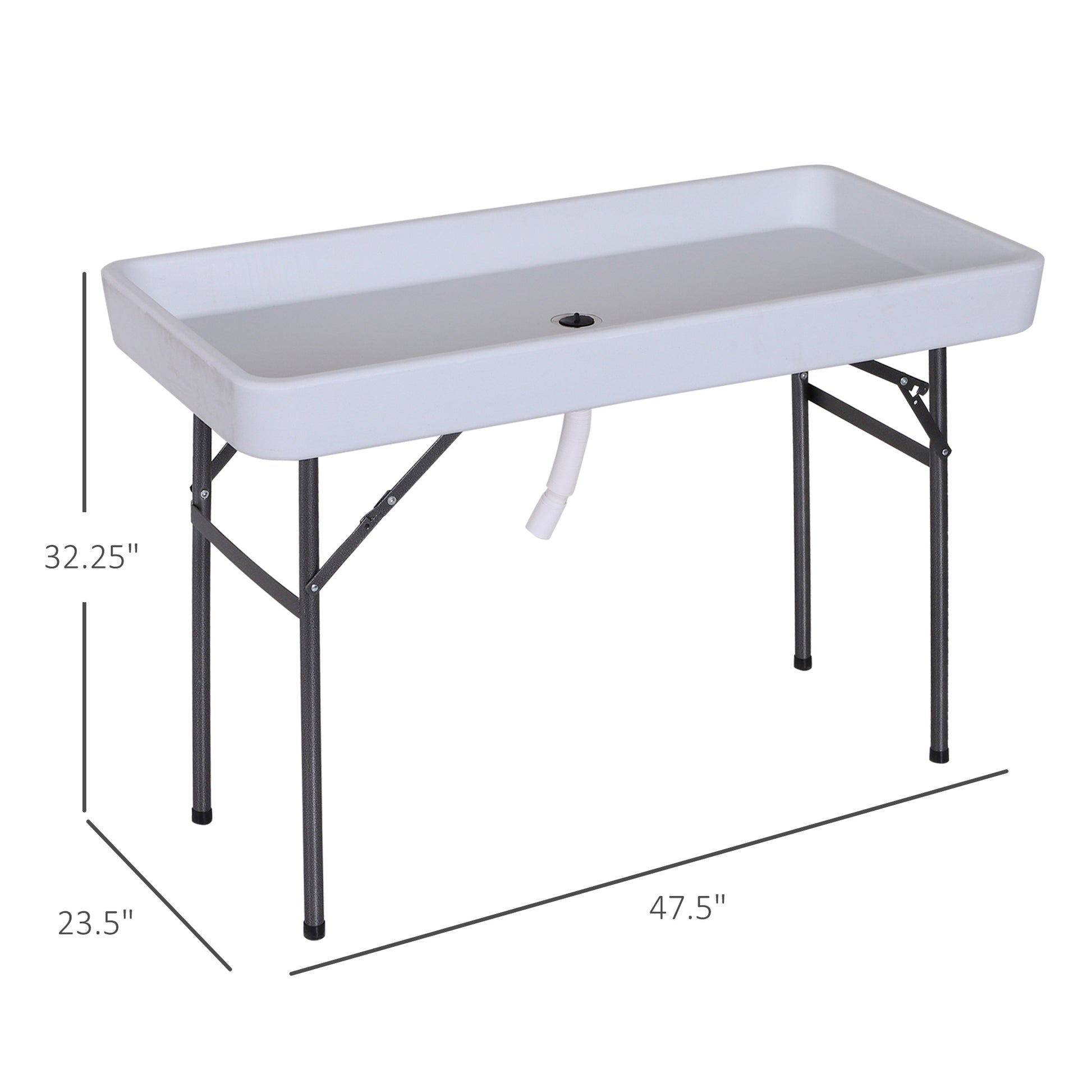 Outsunny 4Ft Portable Folding Fish Fillet Cleaning Table Camping Picnic Ice Party Desk With Sink White Metal