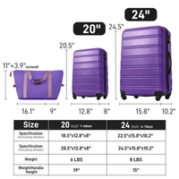 Hardshell Luggage Sets 2Pcs Bag Spinner Suitcase With Tsa Lock Lightweight 20" 24" Purple Abs