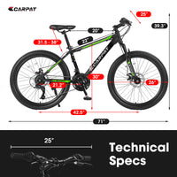 S26102 26 Inch Mountain Bike, Shimano 21 Speeds With Mechanical Disc Brakes, High Carbon Steel Frame, Suspension Mtb Bikes Mountain Bicycle For Adult & Teenagers Green Steel