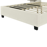 Queen Size Upholstered Platform Bed With Big Headboard, Bedroom Furniture, Velvet, Beige Queen Beige Plywood