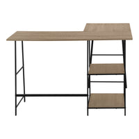 Computer Desk, Home Office, Corner, Storage Shelves, 48"L, L Shape, Work, Laptop, Brown Laminate, Black Metal, Contemporary, Modern Taupe Metal