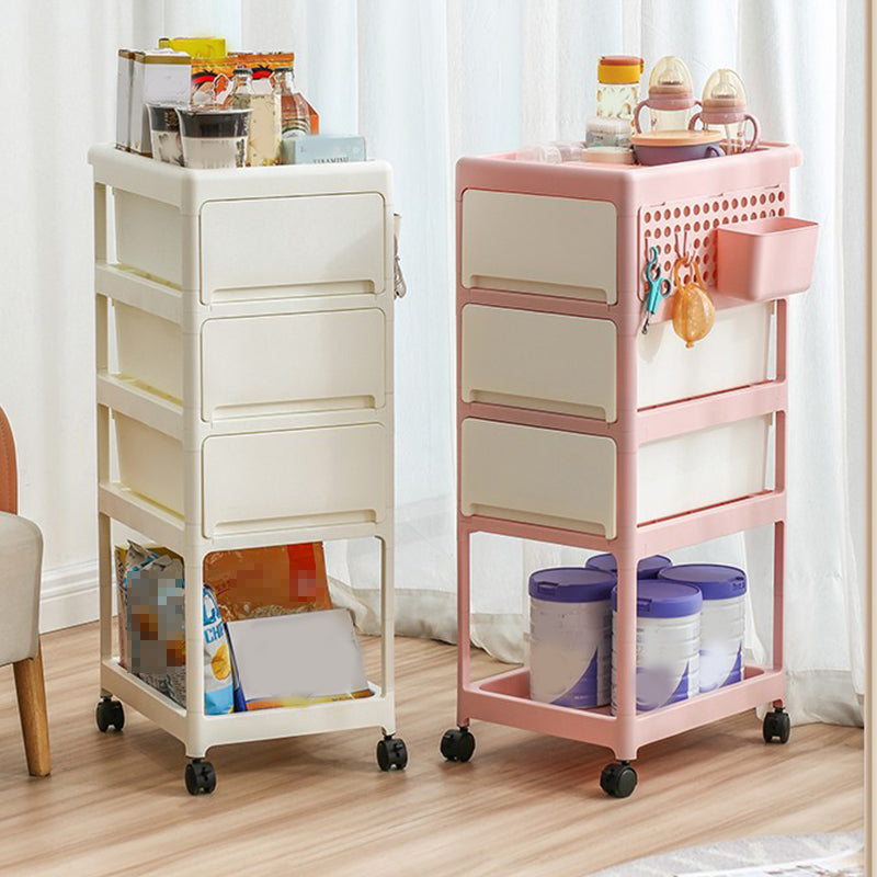 Storage Stroller 4 Layer, Storage For Bedroom, Living Room, Kitchen,Restroom,Flexible To Move, Can Put Toys, Snacks, Tools, Pet Supplies,Pp Material Is Safe And Durable White Plastic