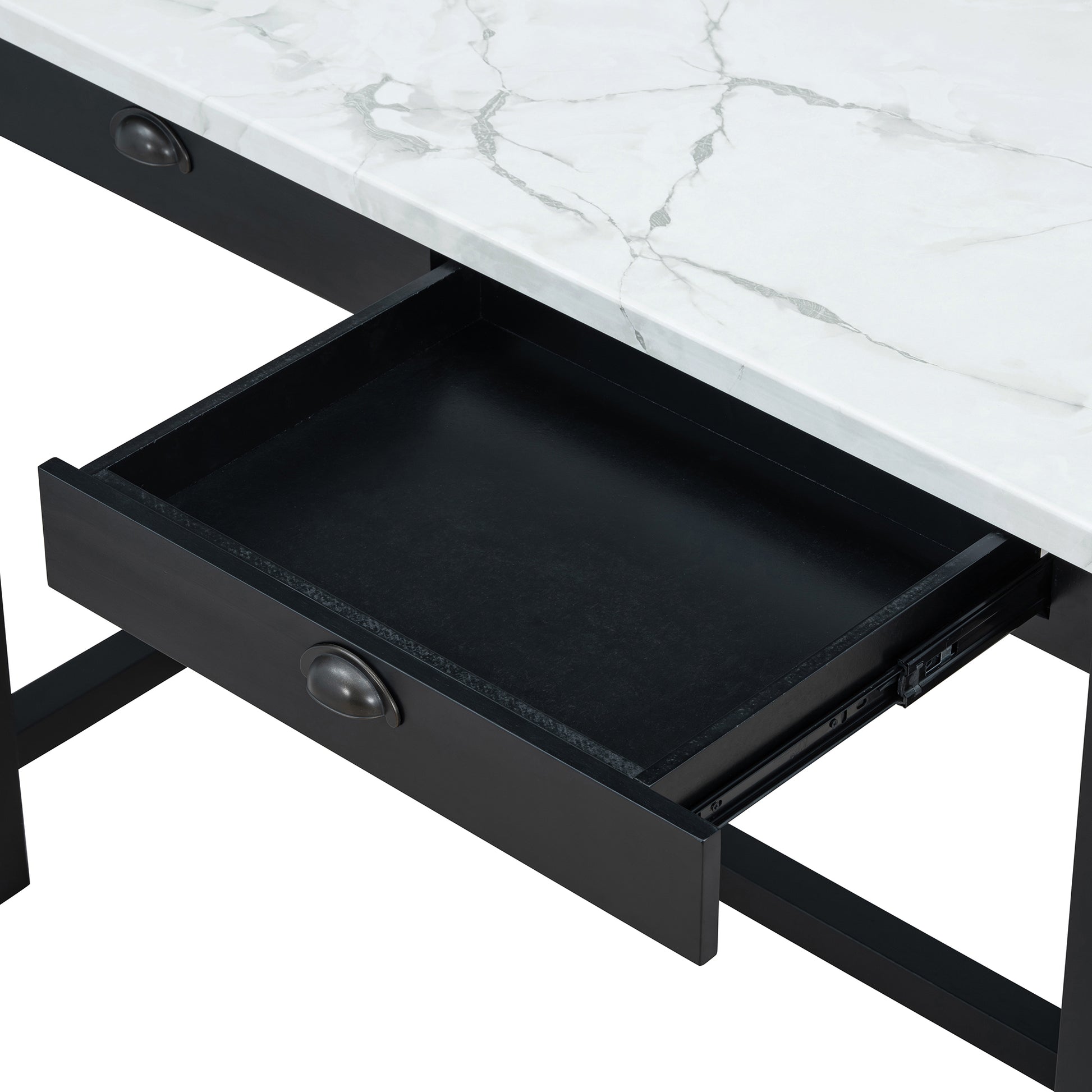 3 Piece Modern Faux Marble Versatile Bar Table Set With Storage Drawers And Padded Stools, Ideal For Space Saving Dining Nooks Or Small Kitchens Black Black Solid Wood Mdf