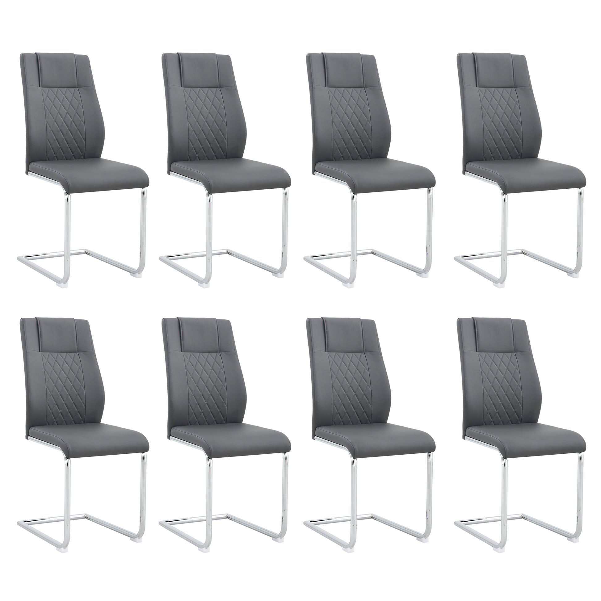 Modern Dining Chairs With Faux Leather Padded Seat Dining Living Room Chairs Upholstered Chair With Metal Legs Design For Kitchen, Living, Bedroom, Dining Room Side Chairs Set Of 8 Grey Pu C 001 Grey Foam Pu