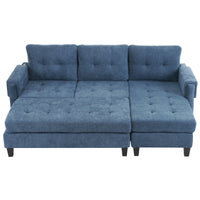 83.4" L Shaped Sofa Sectional Couch Sofa Bed With Two Usb Ports, A Movable Ottoman And A Reversible Chaise Lounge For Living Room, Navy Blue Navy Blue Foam Chenille 5 Seat