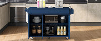 K&K 53.2'' Kitchen Island With Drop Leaf, Kitchen Storage Cart With Spice Rack, Towel Rack And 2 Drawers, Rolling Kitchen Island On Wheels With Adjustable Shelves For Kitchen, Dining Room, Navy Blue Navy Blue Brown Kitchen