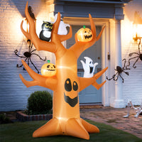 Outsunny 9Ft Halloween Inflatables Outdoor Decorations, Haunted Tree With Pumpkin, Ghosts And Owl, Blow Up Led Yard Decor For Garden, Lawn, Party, Holiday, Waterproof Brown Polyester