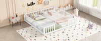 Double Twin Floor Bed With Fence, Guardrails, Without Door, White Twin White American Design Pine