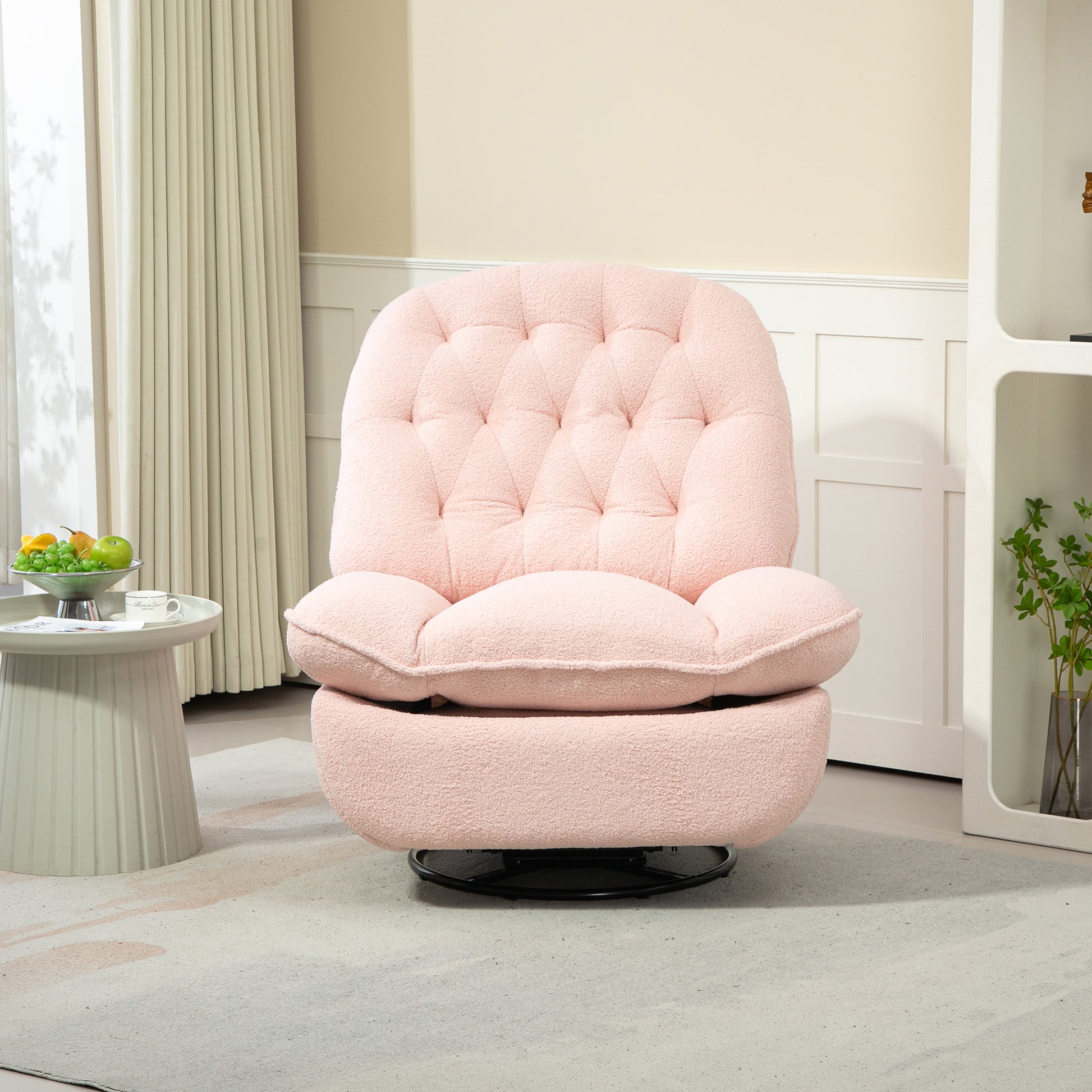 360 Swivel Recliner Adjustable Chair Chenille Glider Swivel Reclining Sofa Chair With Black Metal Round Base Pink Pink Foam Upholstered