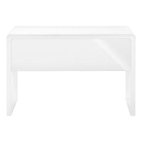 Computer Desk, Home Office, Laptop, Storage Drawers, 48"L, Work, Glossy White Laminate, Contemporary, Modern White Mdf