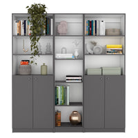 Acres 3 Piece Home Bookcase Set, 67" Wide With 11 Shelves And Two Double Door Cabinetliving Room Set Matt Gray White Freestanding 5 Or More Shelves Multicolor,White Gray Office Open Storage Space Modern Particle Board