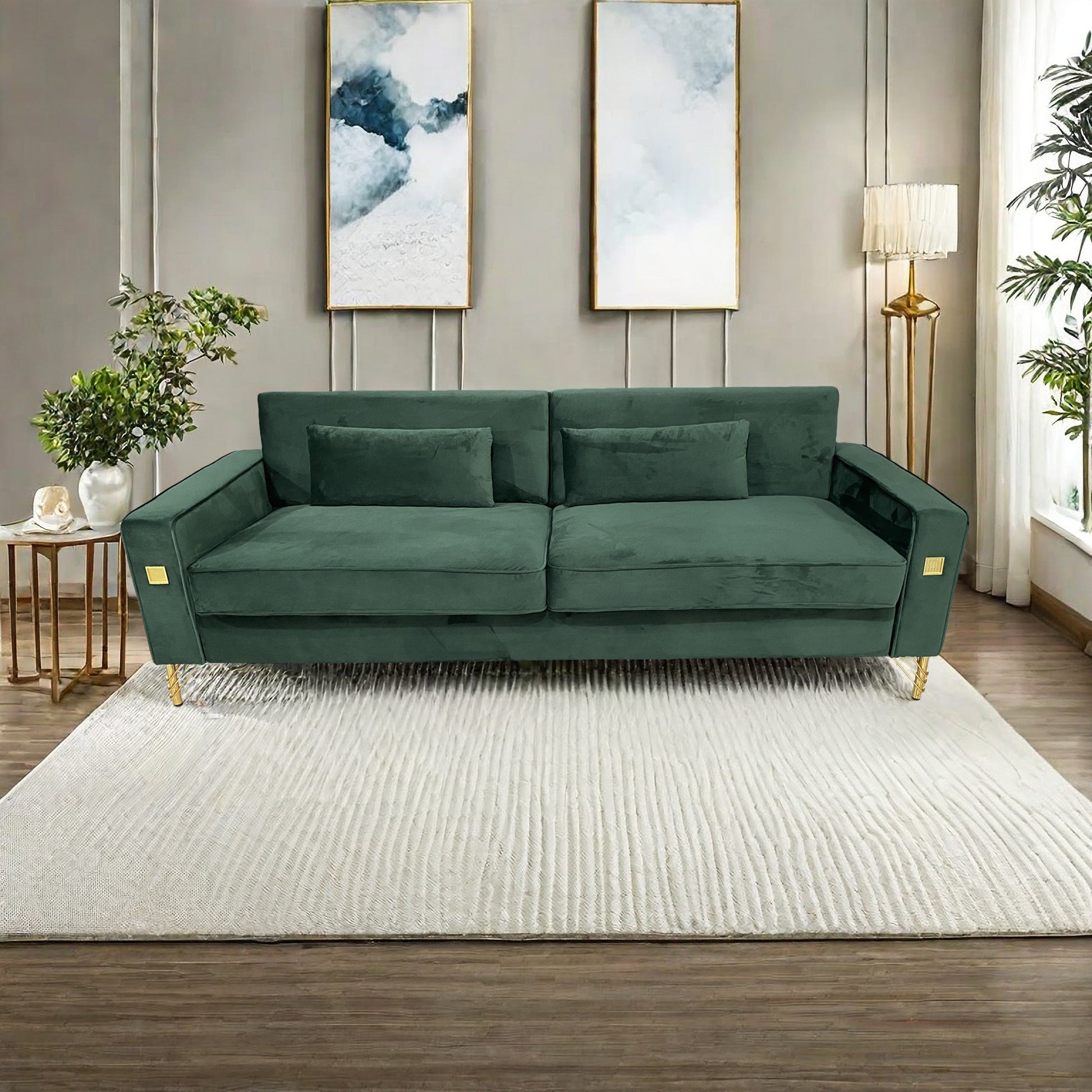 Fx P18 Rg2 Sofa Luxury Emerald Green Velvet Sofa With Gold Accents Modern 3 Seat Couch With Plush Cushions, Perfect For Living Room And Office Decor Retro Green Velvet 2 Seat