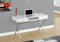 Computer Desk, Home Office, Laptop, Storage Drawers, 48"L, Work, Glossy White Laminate, Chrome Metal, Contemporary, Modern White Particle Board