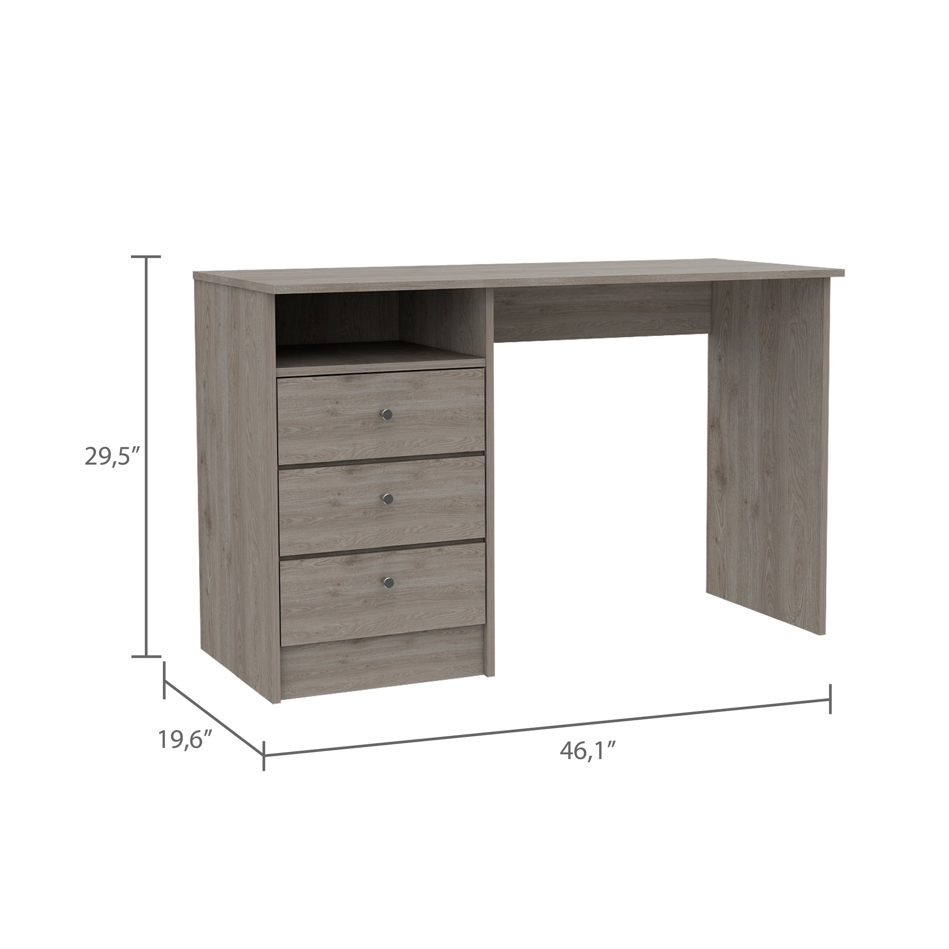 Computer Desk With 1 Open Storage Shelf, 3 Drawers, Light Gray Light Gray Solid Wood Mdf Engineered Wood