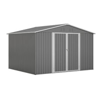 10X8 Ft Outdoor Storage Shed, All Weather Metal Sheds Withlockable Doors, Tool Shed For Garden, Patio, Backyard, Lawn, Grey Gray Metal