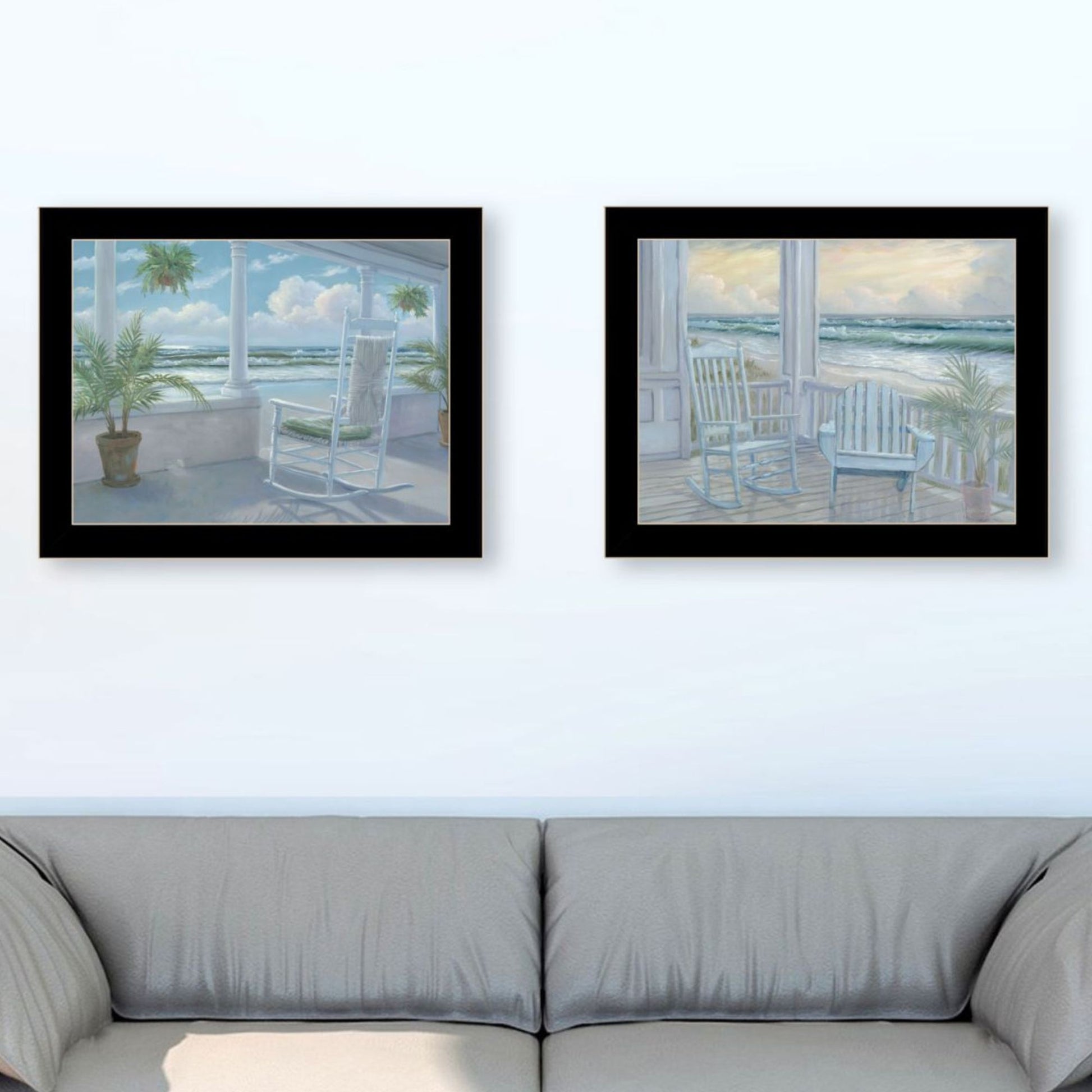 "Coastal Porch Relaxing" Framed Wall Art For Living Room, Wall Art Print For Home Decor, Bedroom Wall Art By Georgia Janisse Multicolor Wood Paper