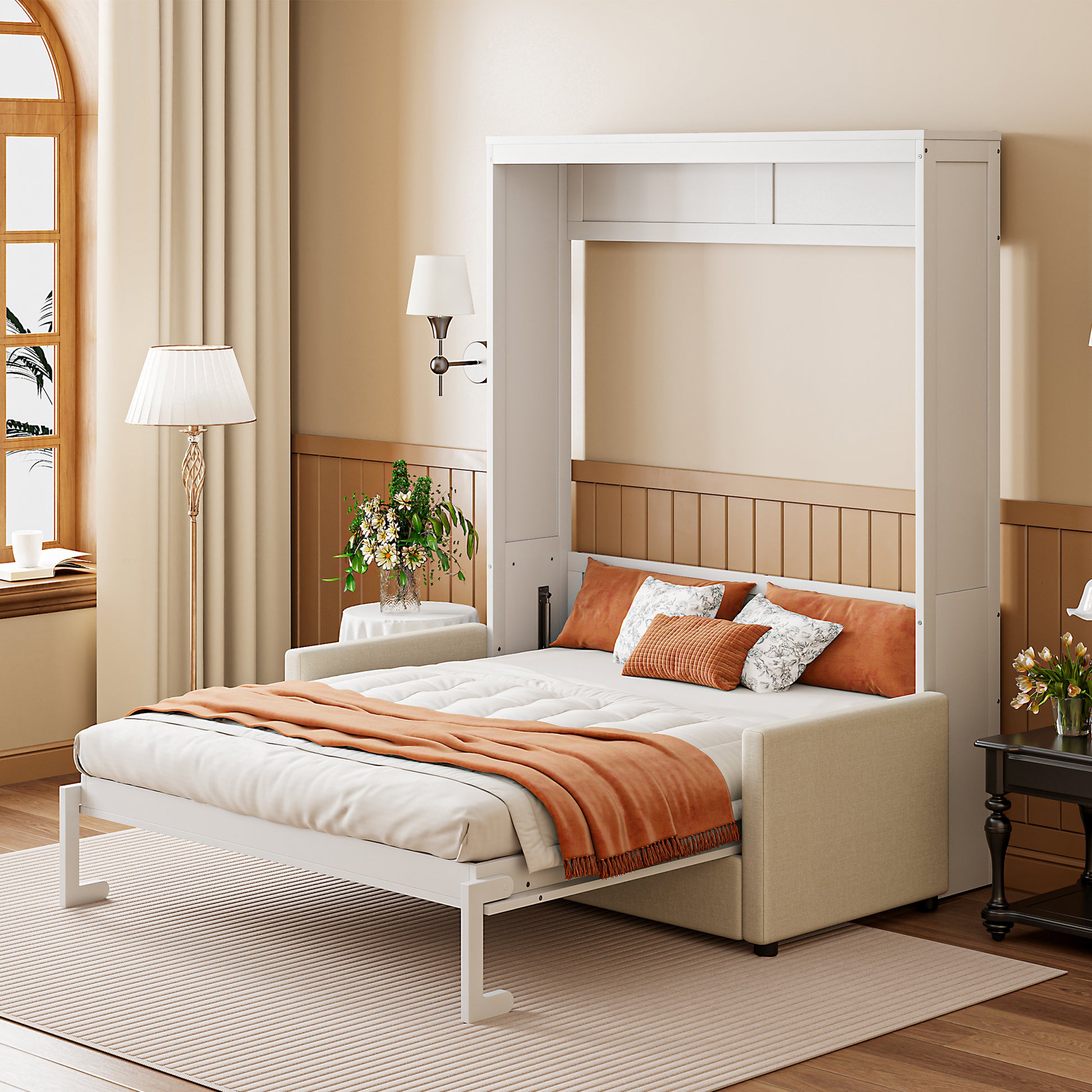 Full Size Murphy Bed Wall Bed With Cushion,White Full White Mdf Lvl