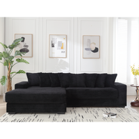 Arrived Oversized Two Piece Couches, L Shaped Sofa, Corduroy, Left Chaise Daybed,With Armrests,Eight Throw Pillows,Corner Sofa,Easy To Assemble, Black Black Polyester Wood Primary Living Space